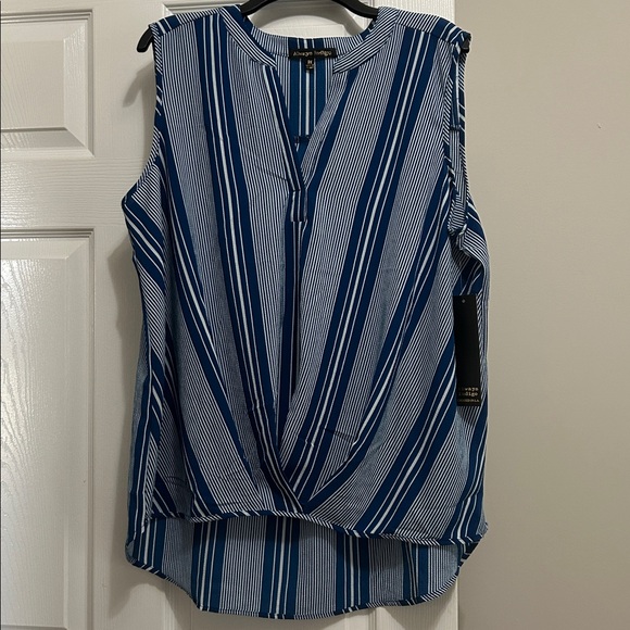 💕5/$15 Always indigo Striped Blue Sleeveless Top, highlow ❤️💙🇺🇸 - Picture 3 of 3